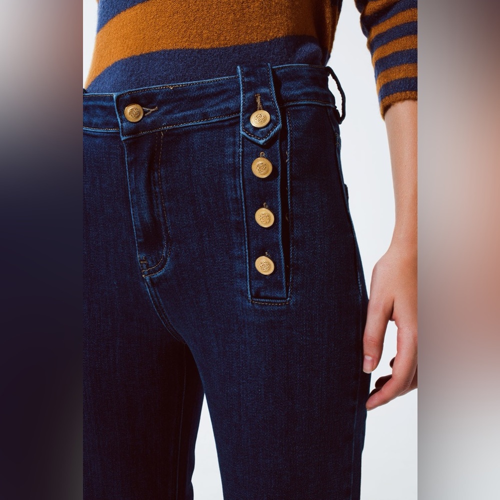 190. Marine Flare Jeans with Button Detailing - Picture 5 of 11